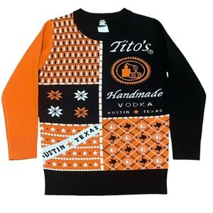 Tito’s Vodka Orange Black & White Ugly Christmas Sweater Extra Small